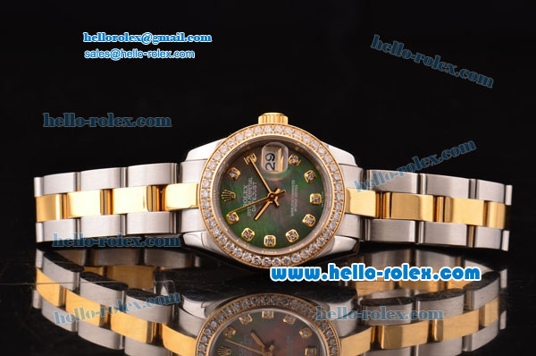 Rolex Datejust Lady 2813 Automatic Two Tone Case with Diamond Bezel and Grey MOP Dial ETA Coating - Click Image to Close